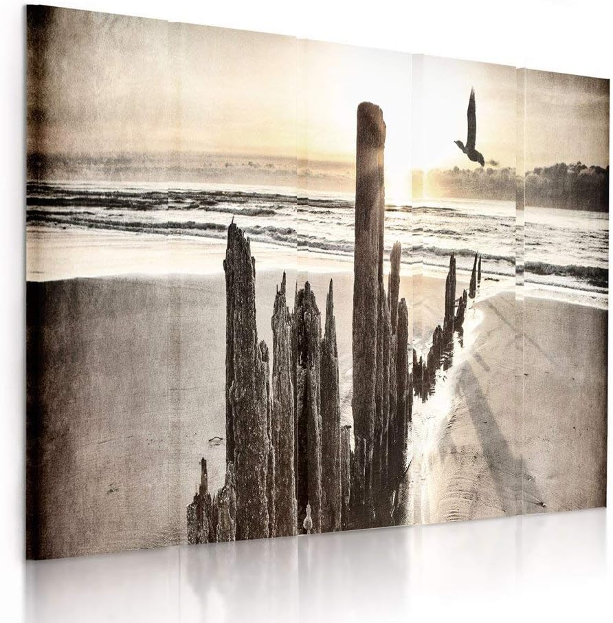 Feeby Frames, Leinwandbild Bilder Wand Bild - 5 Teile - Wandbilder Kunstdruck (WELLENBRECHERS, BRAUN