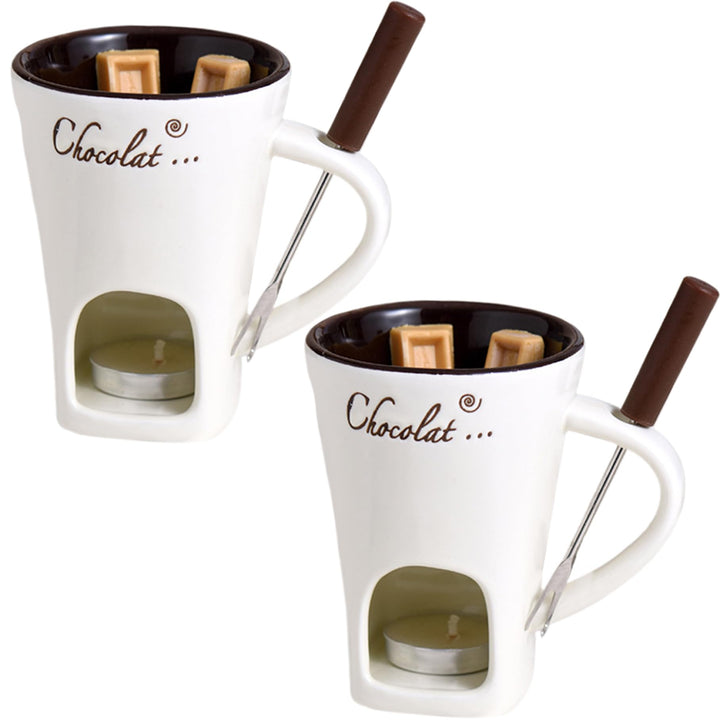 2pcs Schokoladenfondue Tasse 200 ml hitzebeständige Keramikschokoladenfondue mit Gabeln glatt wieder