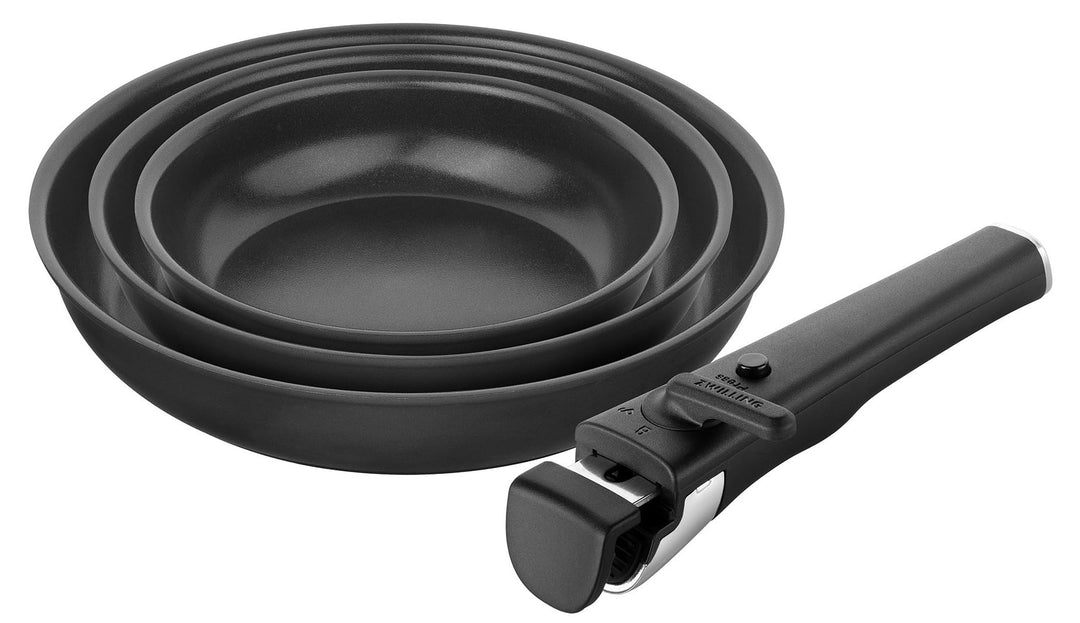 ZWILLING Unlock Bratpfannen-Set 4-tlg. (20, 24, 28 cm + Griff) mit Keramikbeschichtung, Abnehmbarer