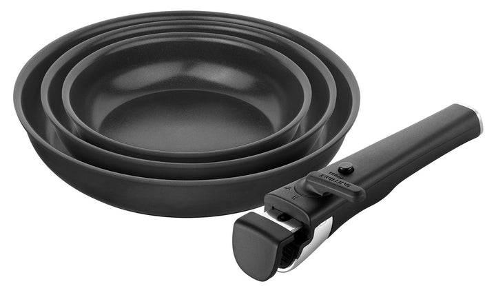 ZWILLING Unlock Bratpfannen-Set 4-tlg. (20, 24, 28 cm + Griff) mit Keramikbeschichtung, Abnehmbarer