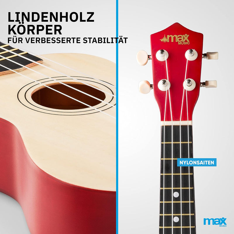 MAX UKEY Ukulele Komplett Set inkl. Plektren, digitalem Stimmgerät und Tasche, 21" mini Gitarre, Uku