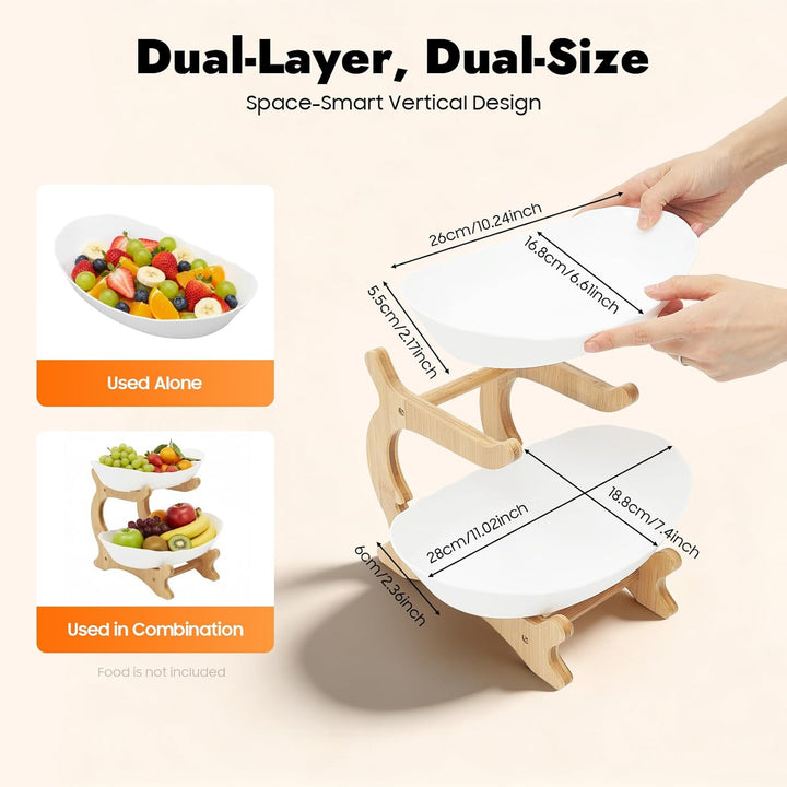 Obstschale Obstserviertablett, brotkorb Bambusholzrahmen, 2 lebensmittelechte PP-Schalen, Frisch und