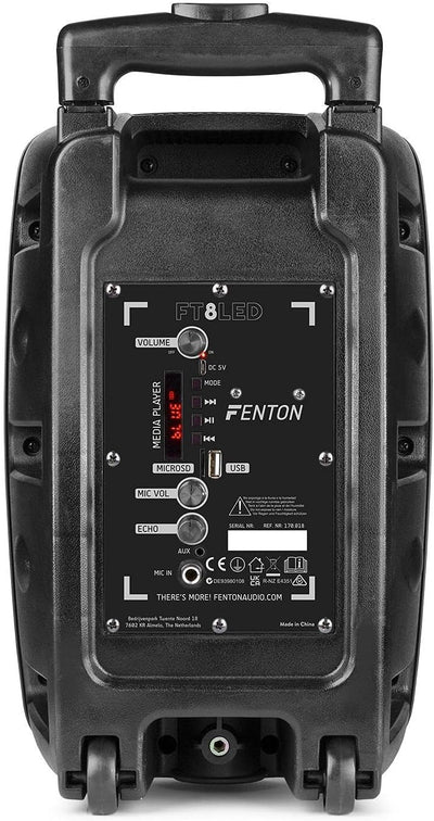Fenton FT8LED MK2 - Partybox Bluetooth Lautsprecher, 300 Watt Party Lautsprecher mit LED, Trolley, A