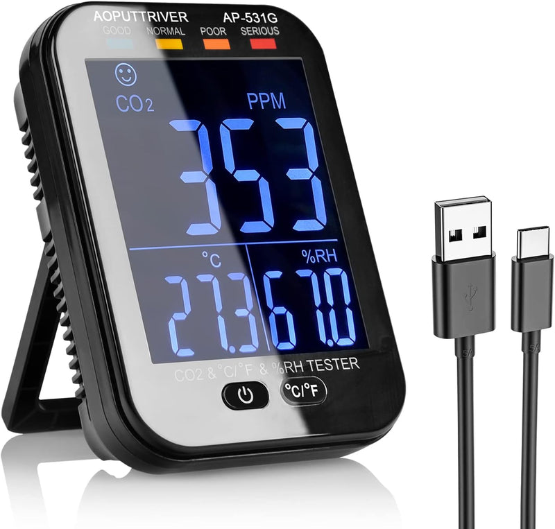 Mini CO2 Detektor, AP-531G Tragbarer CO2-Detektor 3-in-1-Raumluftqualitätsmonitor mit Temperatur- (℃