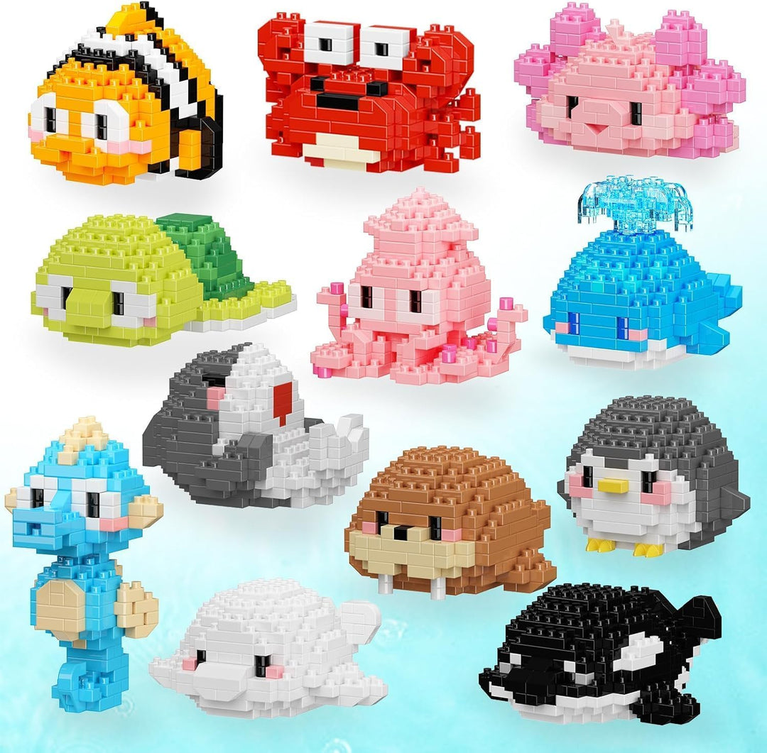Partygeschenke, 12er-Pack Mini-Bausteine-Set mit Meerestieren, Klassenzimmerpreise, kleine Spielzeug