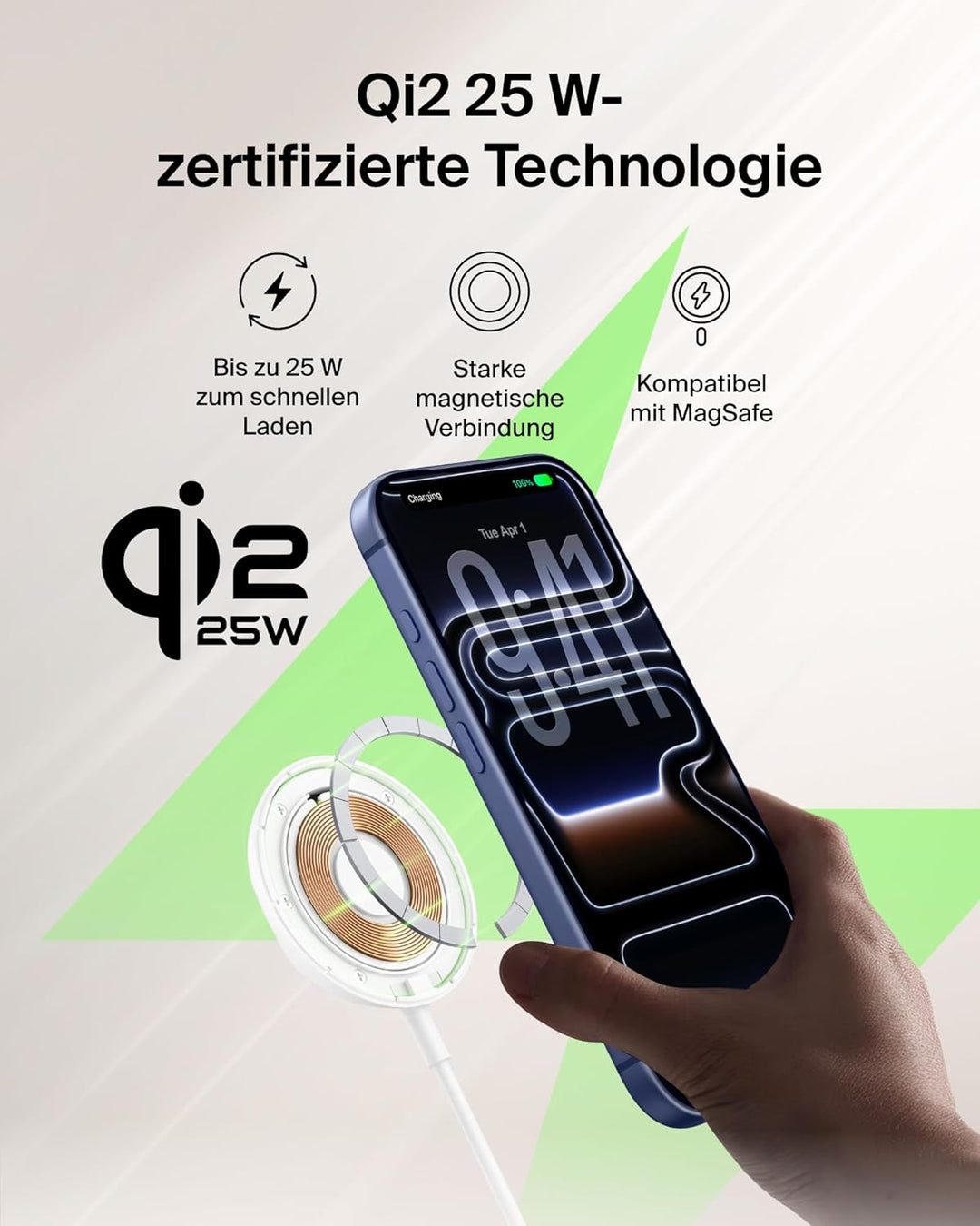 Belkin UltraCharge Wireless Charger mit Qi2 25W, Kompatibel mit MagSafe Ladegerät mit Passiver Kühlt