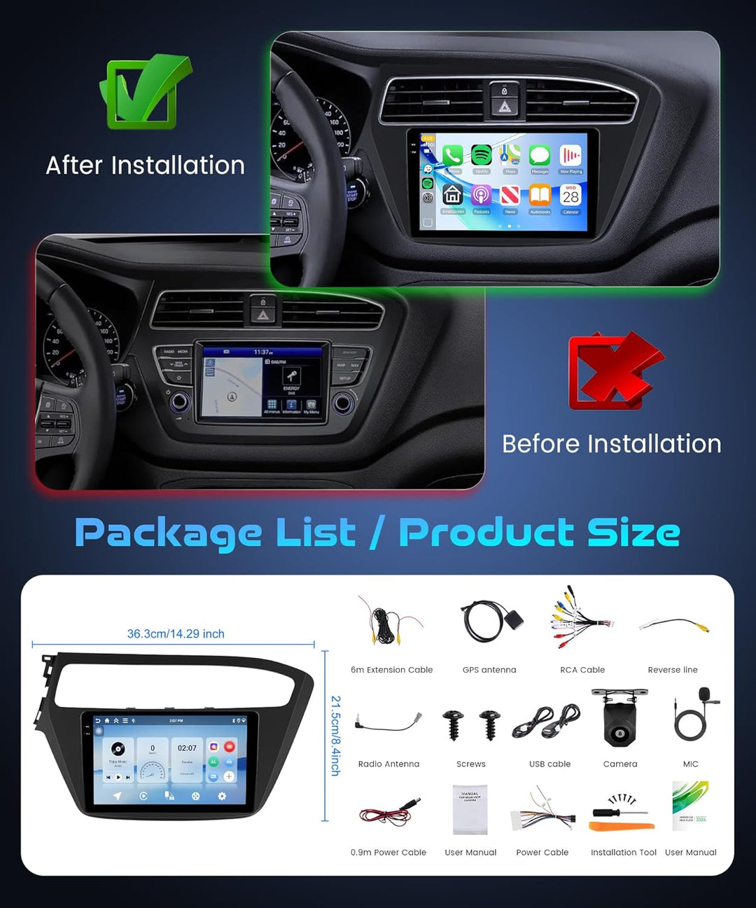Rimoody 4G+128G Autoradio Android für Hyundai i20, 9 Zoll Bildschirm IN-Cell HD Autoradio mit Wirele
