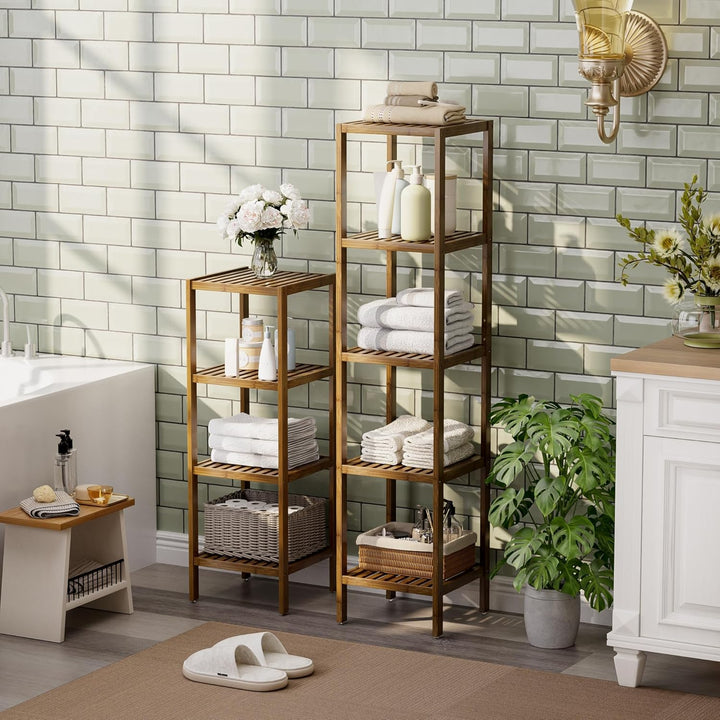 SMIBUY Badezimmer-Aufbewahrungsregal, 4 Ebenen, Bambusregal, Organizer, multifunktionales Regal für