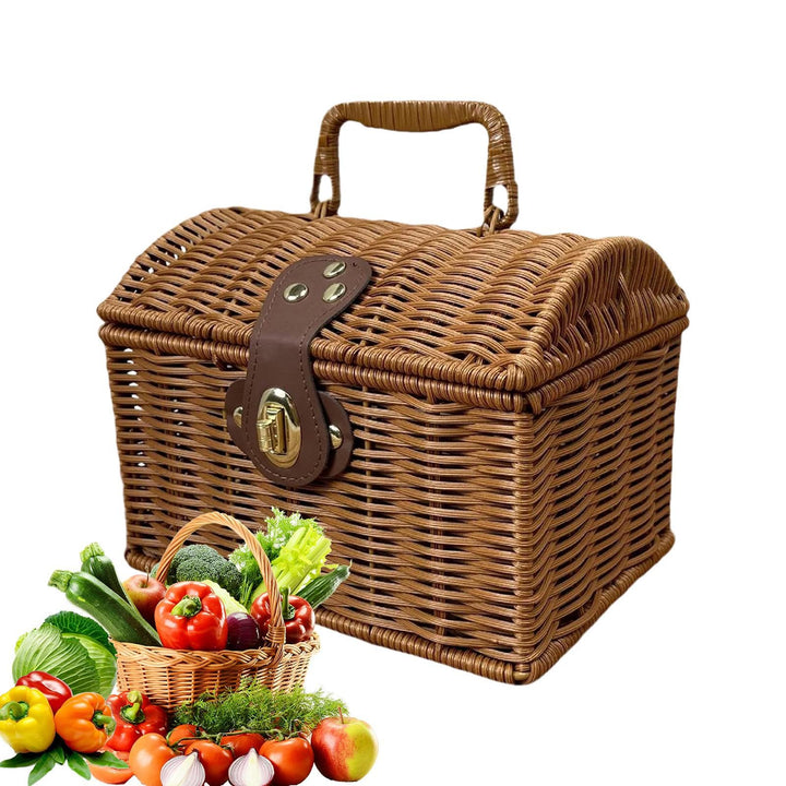 Picknickkorb mit Deckel,Aufbewahrungsbehälter mit Griff und Deckel - Ästhetischer Aufbewahrungskorb