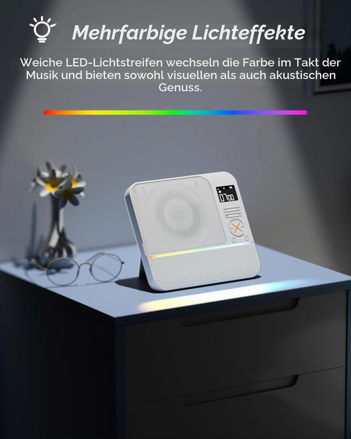 MONODEAL 2026 CD Player Tragbar mit RGB-Licht,HiFi-Stereoanlage Tragbarer CD Player Bluetooth, Wiede