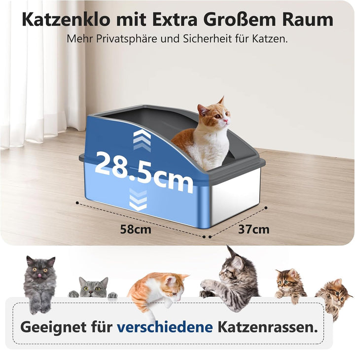 FURTIME Katzenklo Edelstahl XL, Katzentoilette Edelstahl 30L Katzenklo Gross mit Katzenstreuschaufel