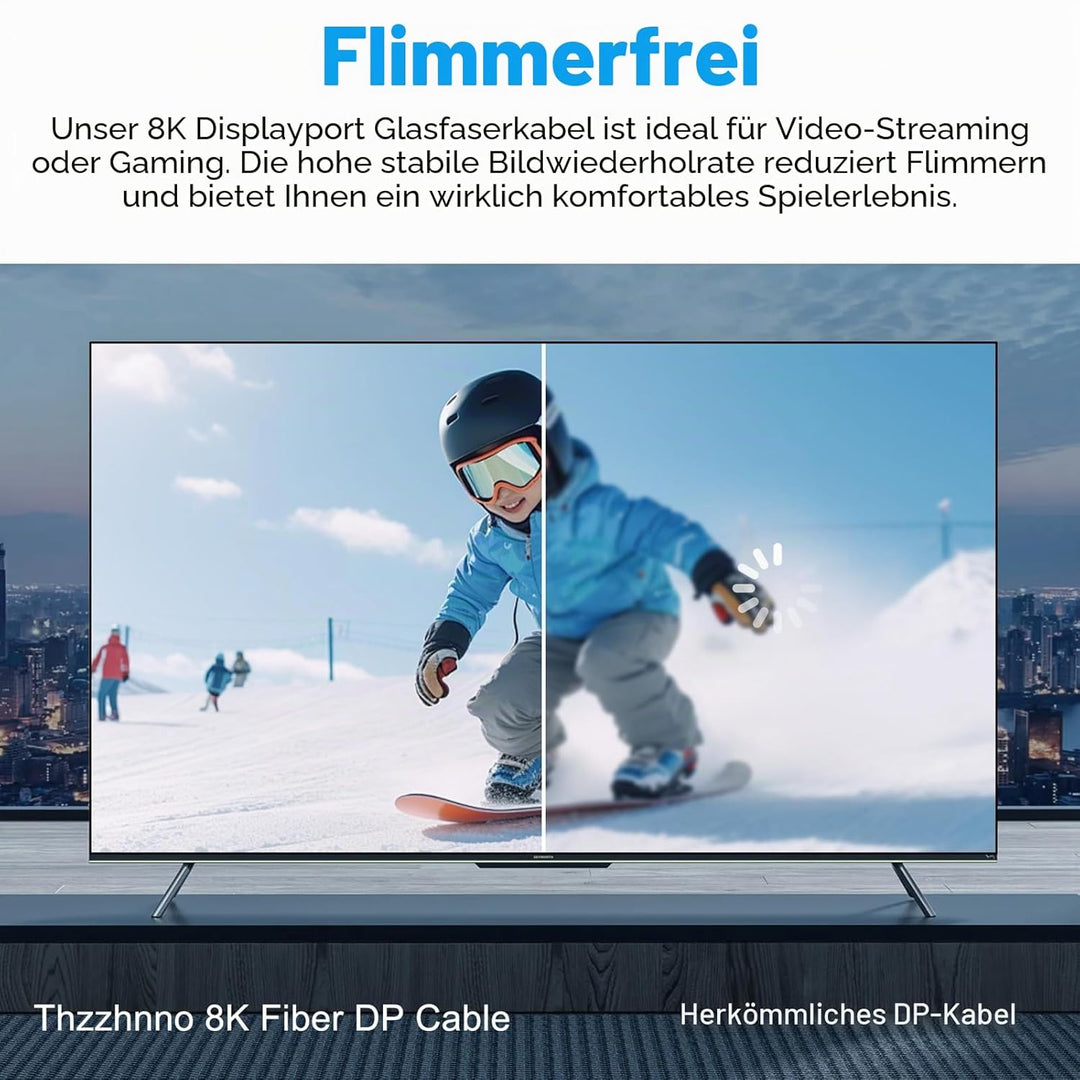 Thzzhnno 4K 8K DisplayPort Glasfaserkabel 20M, Fibre Optic DP auf DP 1.4 Kabel, 8K@30Hz, 4K@120Hz/14