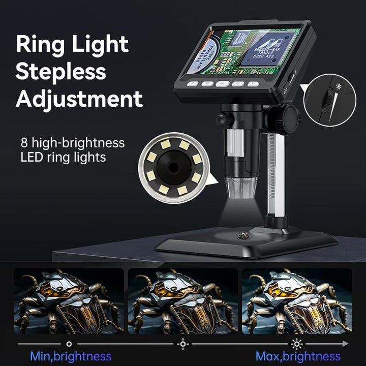 Ashfly Mikroskop, LCD Digital Mikroskop 500X 4,3-Zoll 1080P USB Mikroskop mit 8 einstellbaren LED Li
