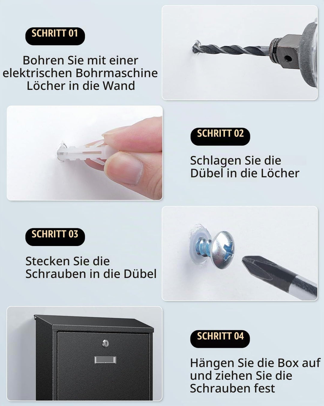 Uniclife Wandbriefkasten für Aussenbereich grosser Sicherheitsbriefkasten mit Schlüssel Postkasten f