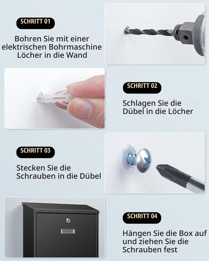 Uniclife Wandbriefkasten für Aussenbereich grosser Sicherheitsbriefkasten mit Schlüssel Postkasten f
