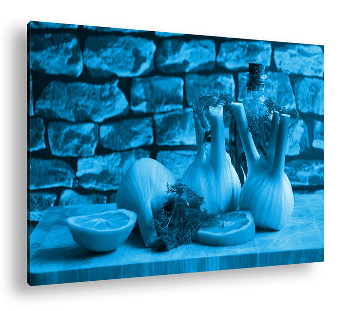 deyoli appetitlicher Fenchel mit Zitronen Format 100x70 Effekt: Monocrome Blau als Leinwandbild, Mot