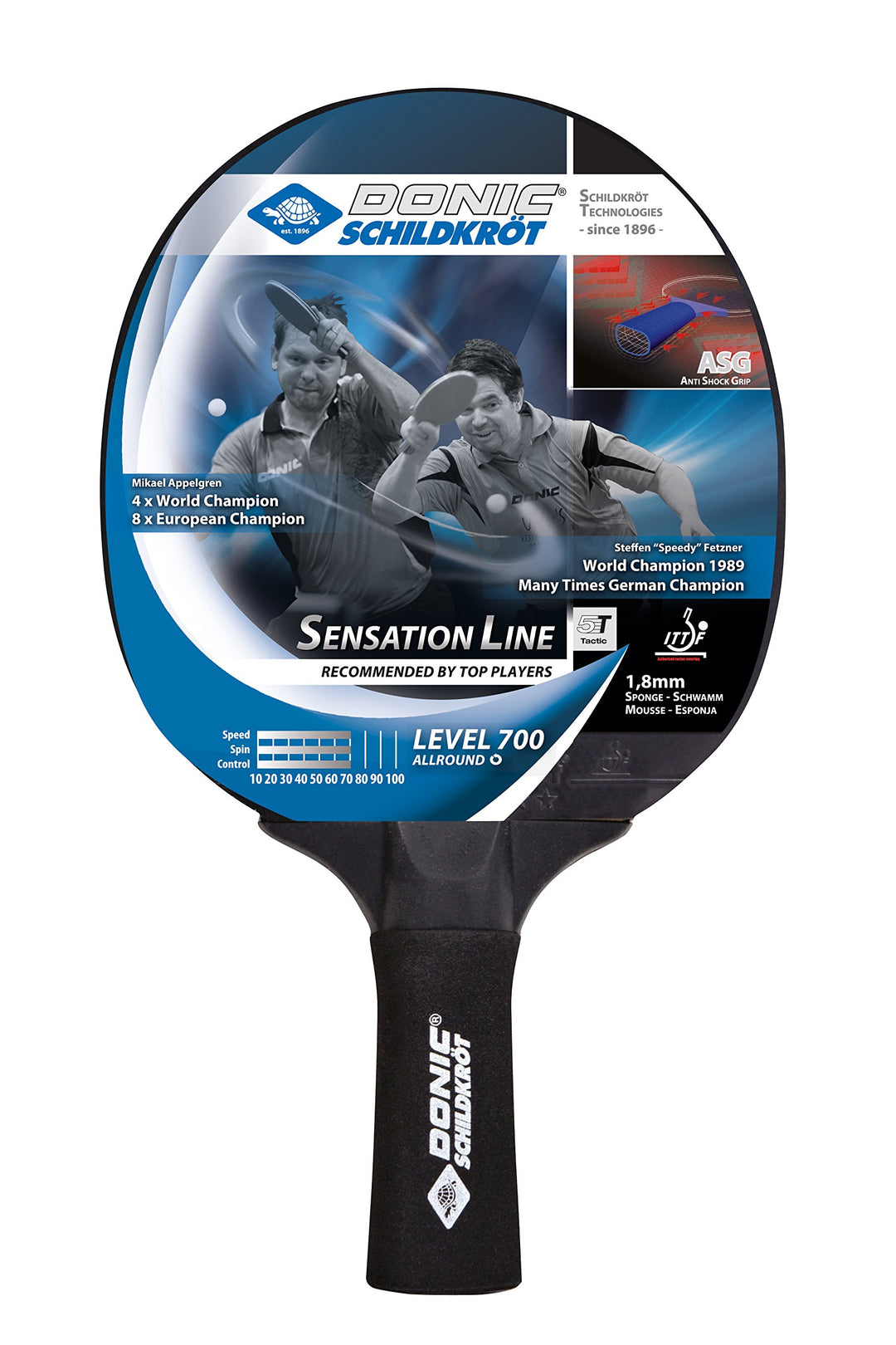Donic-Schildkröt Tischtennisschläger Sensation Line 700, ASG-Griff, 1,8 mm Schwamm, Avantgarde - ITT