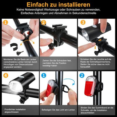 LED Fahrradlicht Set, STVZO Zugelassen Beleuchtungsset Fahrradlicht Set Frontlicht + Rücklicht Fahrr