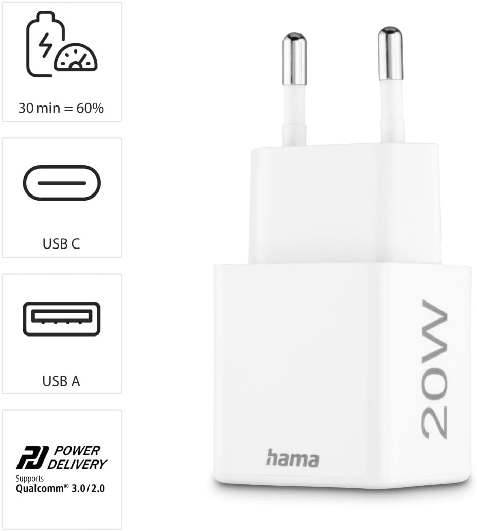 Hama Schnellladegerät USB (Ladegerät mehrfach, USB C, USB A, Universal Ladegerät Handy Tablet, Netzs