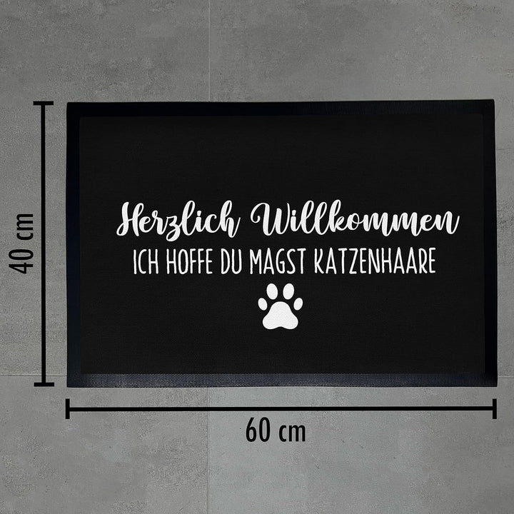 Trendation - Katzen Fussmatte Spruch Geschenk Katzenbesitzer Willkommen Ich Hoffe Du Magst Katzenhaa