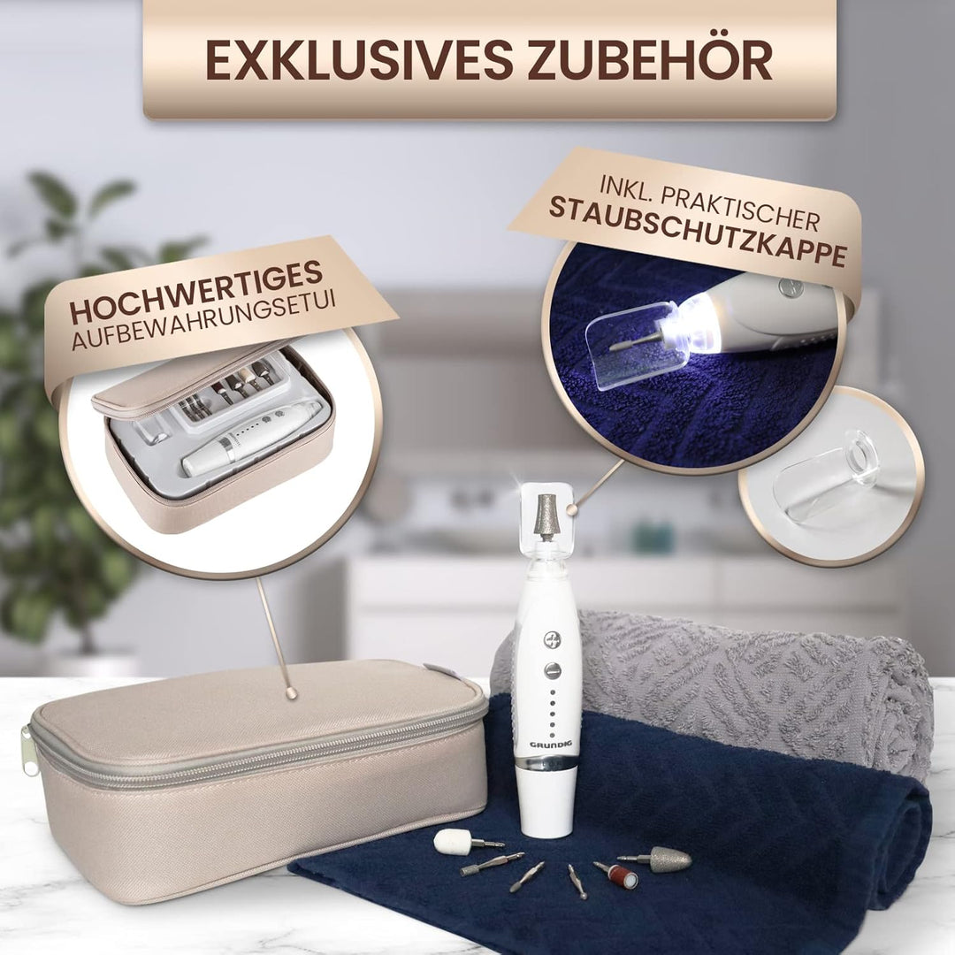 GRUNDIG Maniküre Set elektrisch - Schöne Nägel dank Power LED und 17tlg Saphir Zubehör Pediküre Fuss