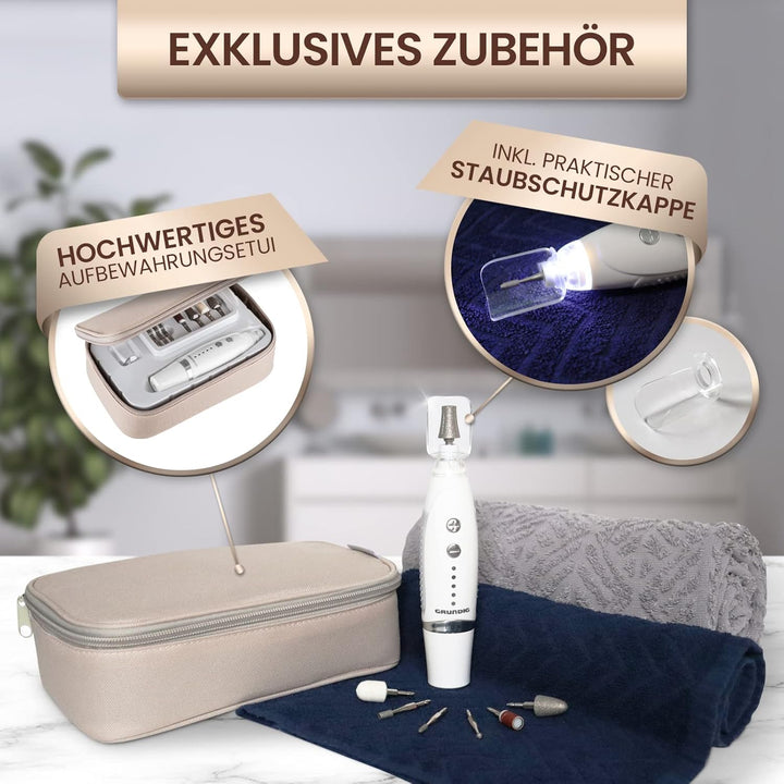 GRUNDIG Maniküre Set elektrisch - Schöne Nägel dank Power LED und 17tlg Saphir Zubehör Pediküre Fuss