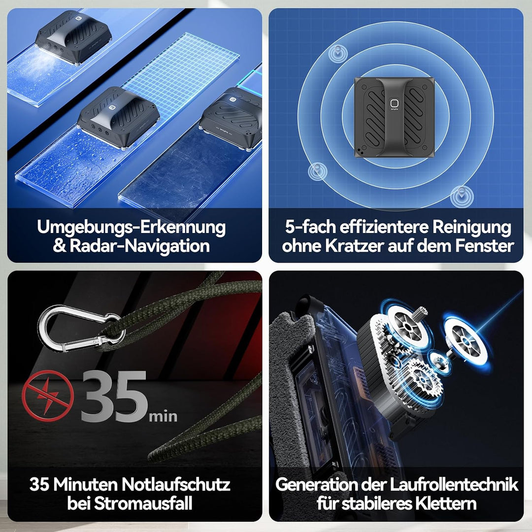 Fensterputzroboter mit Umschaltbare Ansagesprache, 8000Pa Automatischer Fensterroboter mit 6 Düse, V