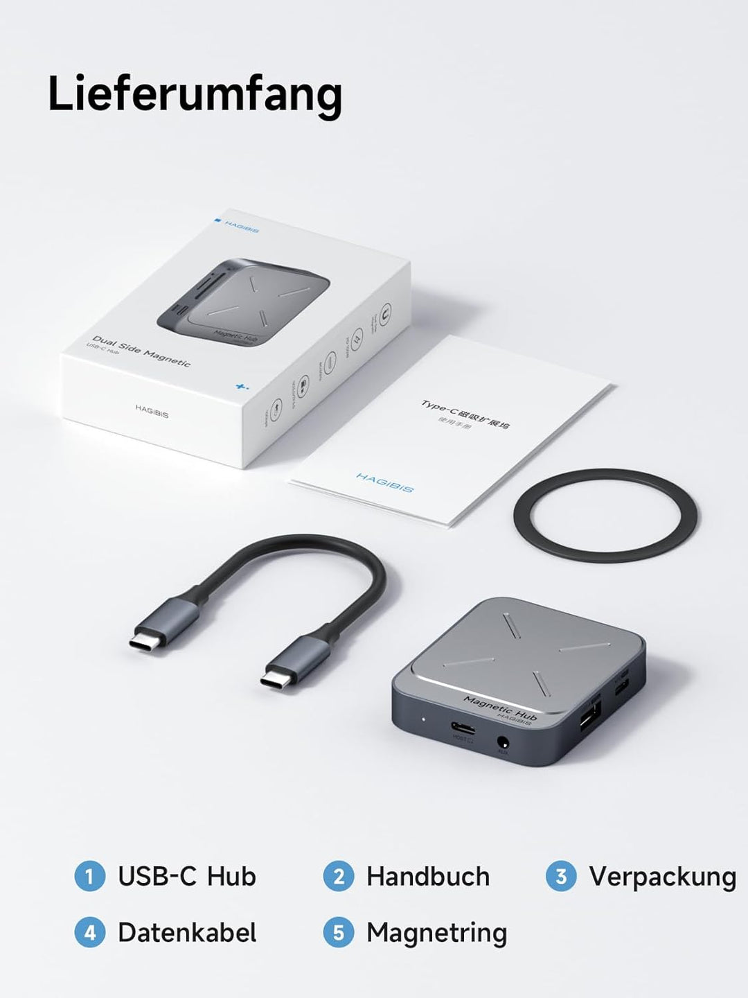 Hagibis Magnetischer USB C Hub mit Magsafe für iPhone 16 15 Pro Max, 7 in 1 Type-C Dockingstation 4K