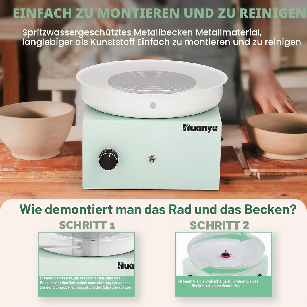 Huanyu Töpferscheibe 10cm Mini Elektrische Töpferscheibe Kleine Töpferscheibe für Anfänger 0-2000RPM