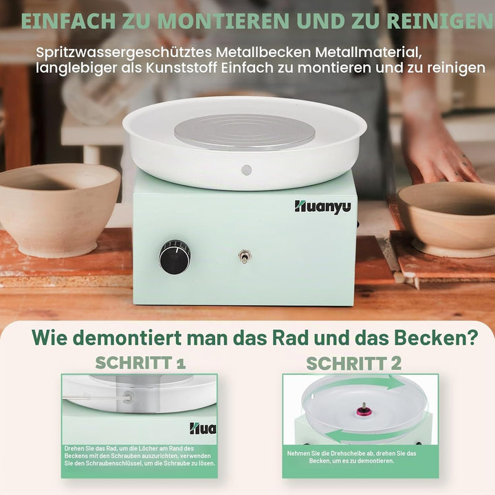 Huanyu Töpferscheibe 10cm Mini Elektrische Töpferscheibe Kleine Töpferscheibe für Anfänger 0-2000RPM