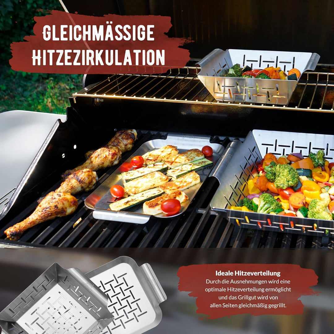 grillart® Premium Grillkorb und Grillschale Edelstahl (im Set), als Fisch-Grill und Grillschale verw
