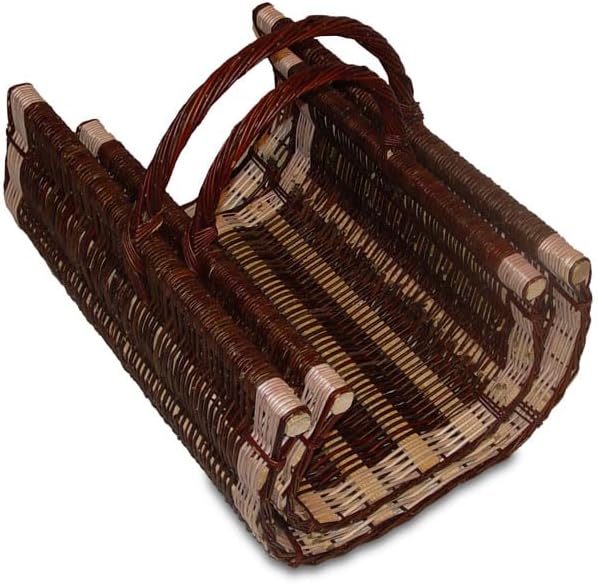 Kaminholzkorb aus brauner Weide, nicht geschält, ovaler Kaminholzkorb (60 x 48 cm, H: 35/48 cm, brau