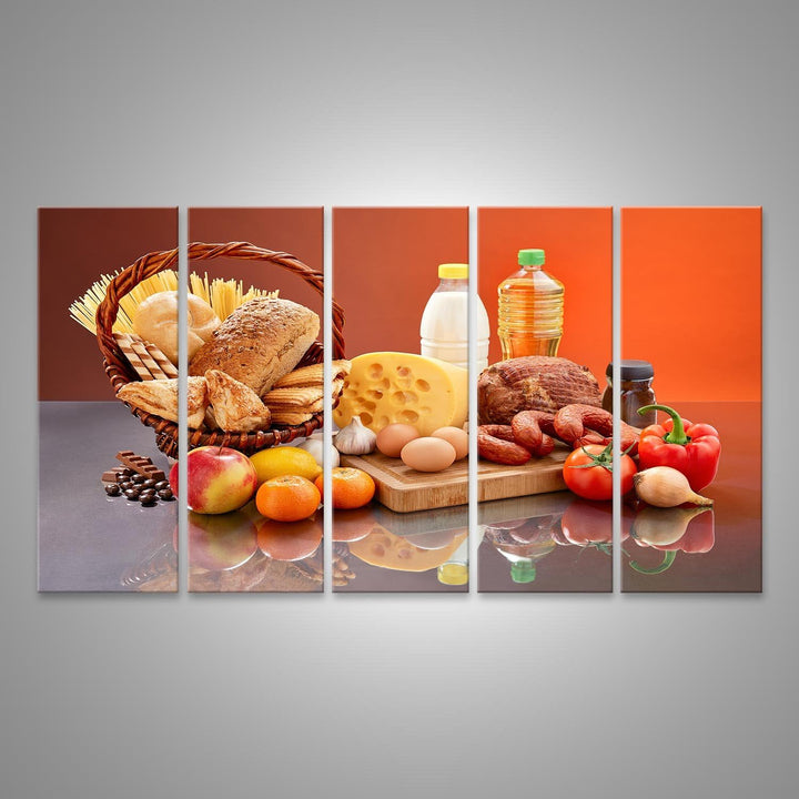 islandburner Bild auf Leinwand Variation Von Lebensmitteln Mit Schneidebrett Und Korb Bilder Wandbil