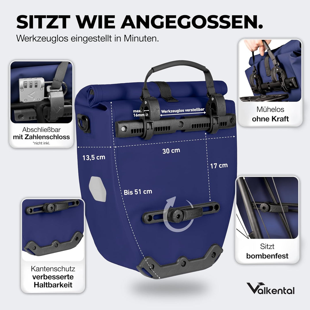 Valkental Gepäckträgertasche, Wasserdicht &amp; Abschliessbar | Abschliessbar für Diebstahlschutz, gross