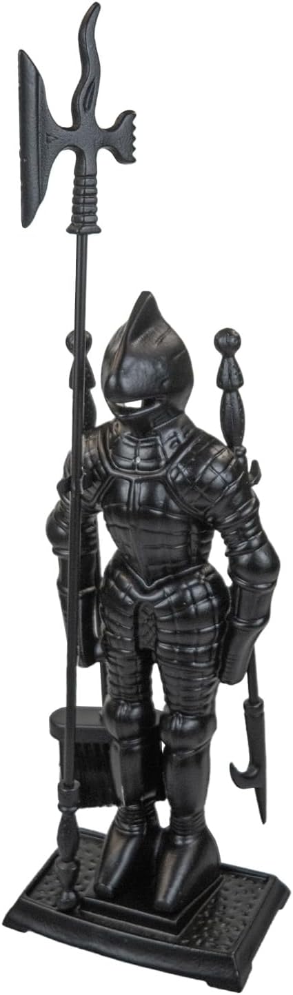 Raik Kaminbesteck Ritter Hubert Kamingarnitur aus Gusseisen schwarz Statuenform mit Kaminschaufel Ka