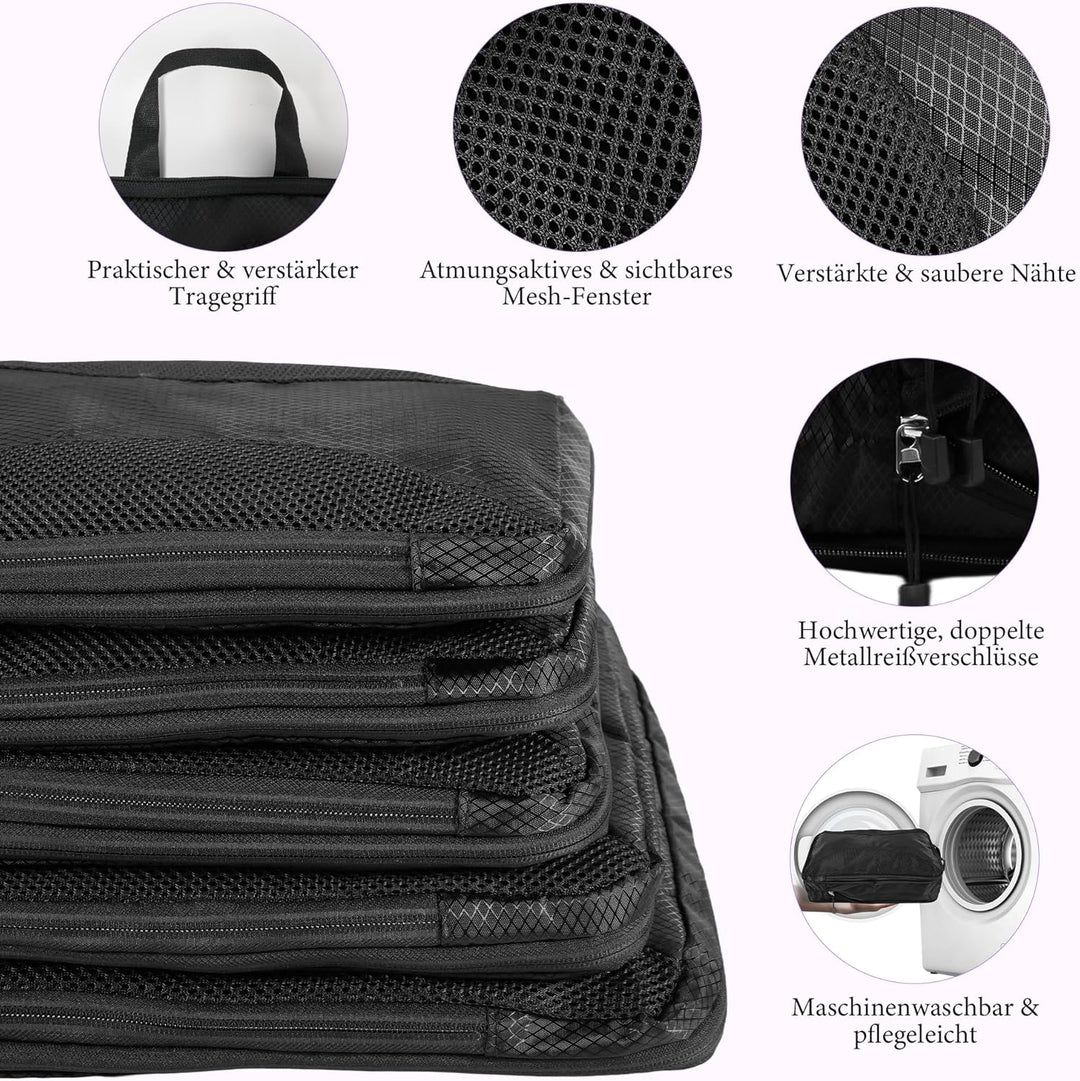 Koffer Organizer Set Kompression 8-teilig – Platzsparende Packwürfel mit Doppelreissverschluss – Was