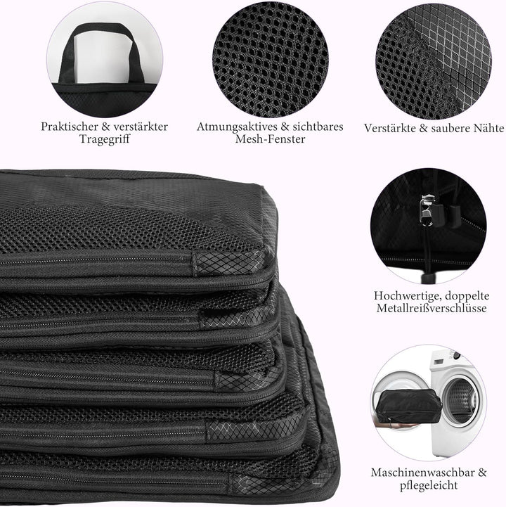 Koffer Organizer Set Kompression 8-teilig – Platzsparende Packwürfel mit Doppelreissverschluss – Was