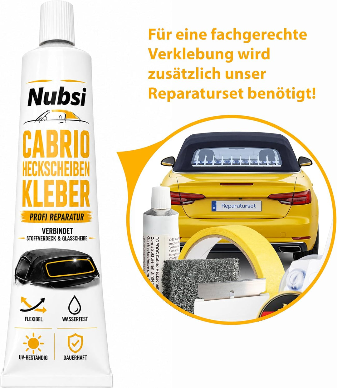 Nubsi Cabrio Verdeck Kleber Scheiben Reparatur Set Heckscheibe neu verkleben