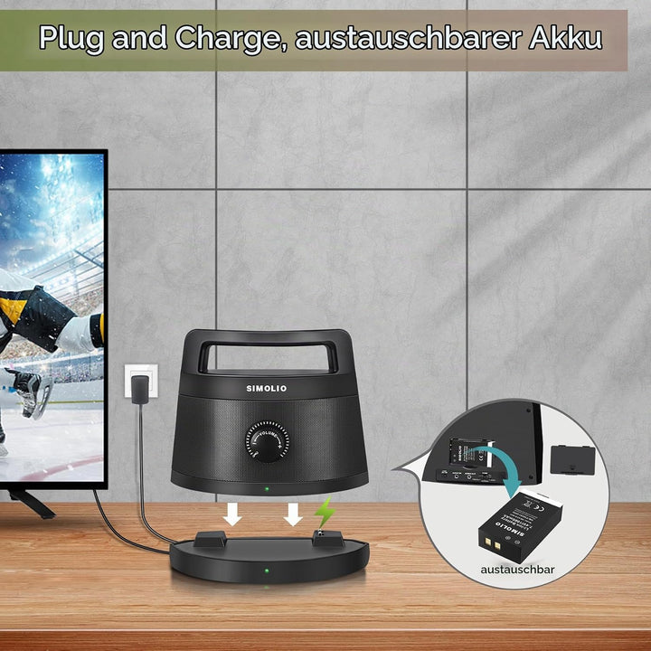SIMOLIO TV Lautsprecher für Fernseher Kabellos, Tragbare Funklautsprecher für Senioren &amp; Menschen, E
