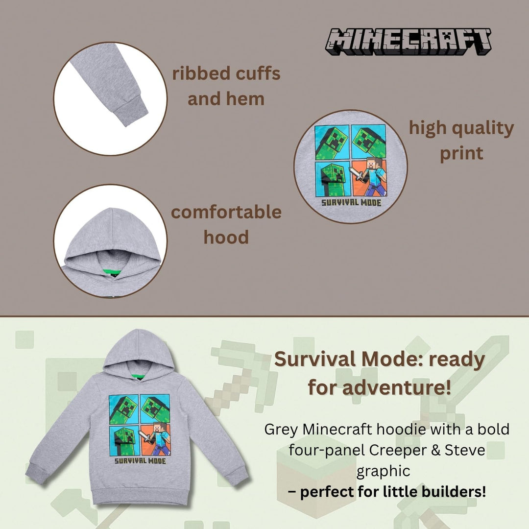 Minecraft Jungen Creeper Hoody Kapazenpullover 128 Grau 3, 128 Grau 3