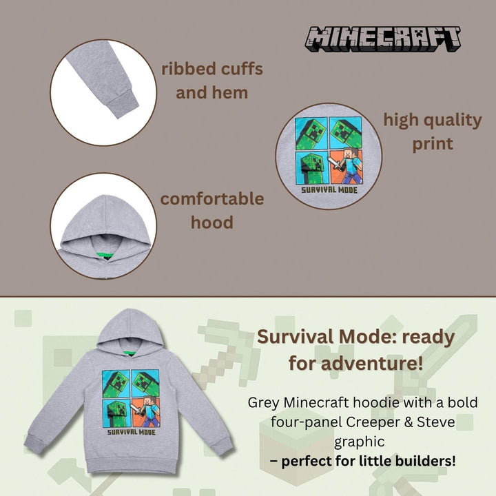 Minecraft Jungen Creeper Hoody Kapazenpullover 128 Grau 3, 128 Grau 3