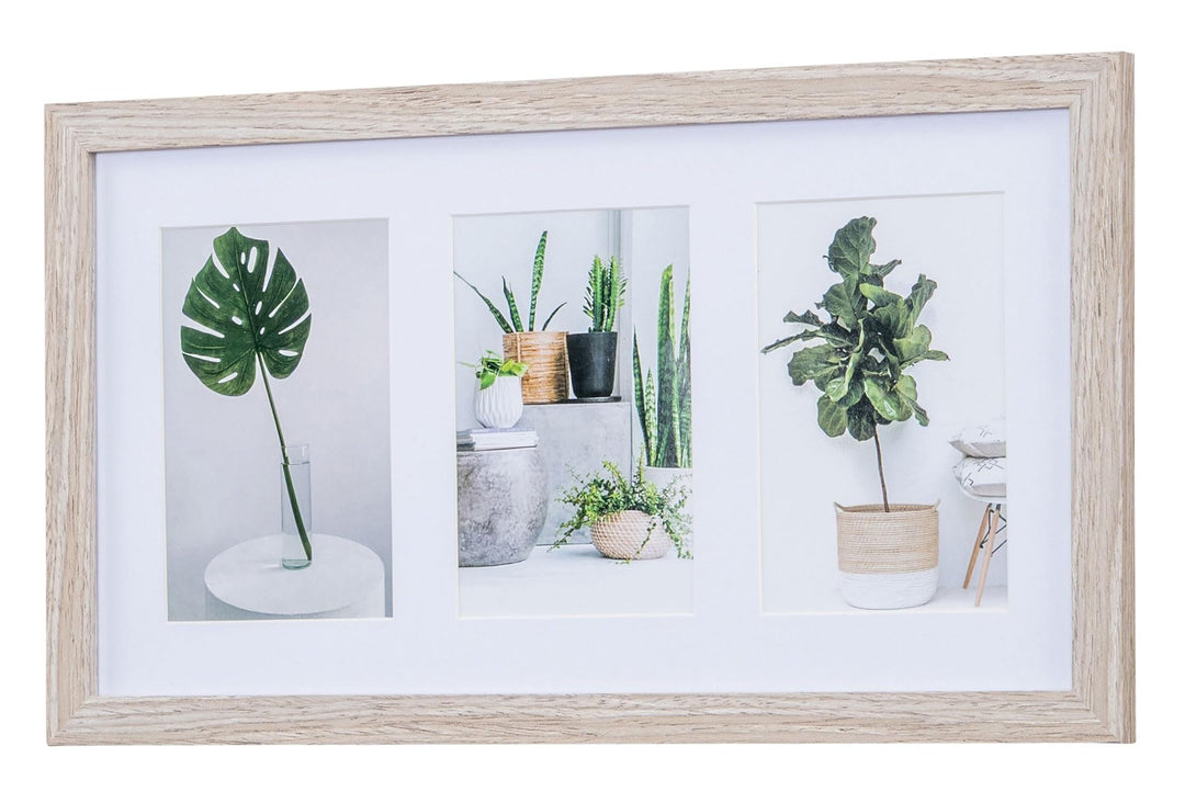 levandeo Bilderrahmen Collage 3 Fotos 10x15cm Eiche Gekälkt Natur MDF Holz Passepartout Glasscheibe