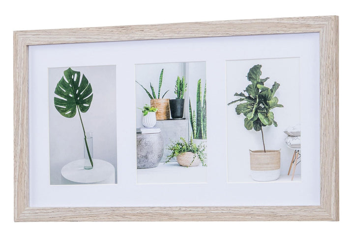 levandeo Bilderrahmen Collage 3 Fotos 10x15cm Eiche Gekälkt Natur MDF Holz Passepartout Glasscheibe