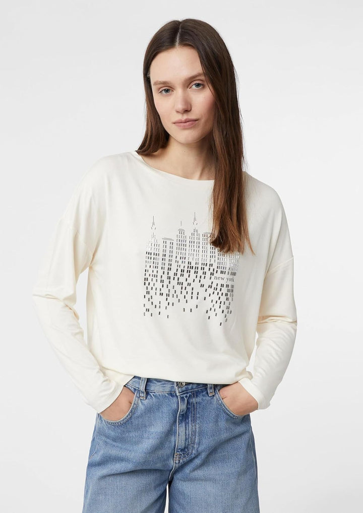 Comma Langarmshirt mit Frontprint und Strassdetails 34 04l0_creme, 34 04l0_creme