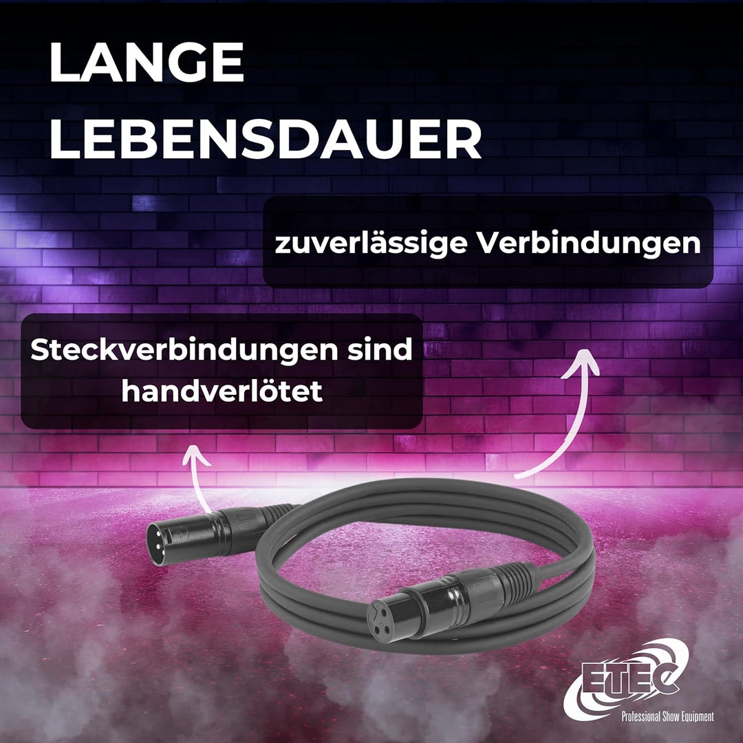 ETEC, XLR-Kabel, Mikrofon-Kabel, Stecker auf Buchse, XLR-Verbindungs-Kabel, schwarz, 20,0 m 20,0 m S