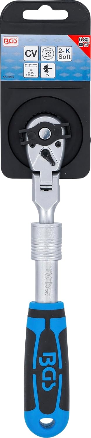 BGS Umschaltknarre, ausziehbar, abwinkelbar, 1/4" - 210 - 250 mm 25125 6,3 mm (1/4"), 6,3 mm (1/4")