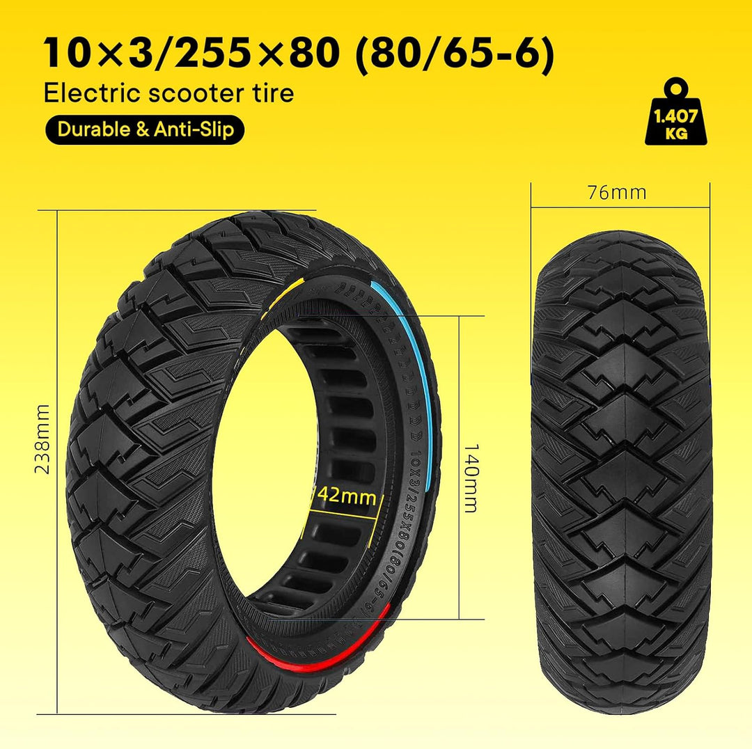 10 x 3 Zoll E Scooter Solid Reifen，255 x 80 (80/65-6) Vollgummireifen für Mantis 10/Dualtron Zero 10