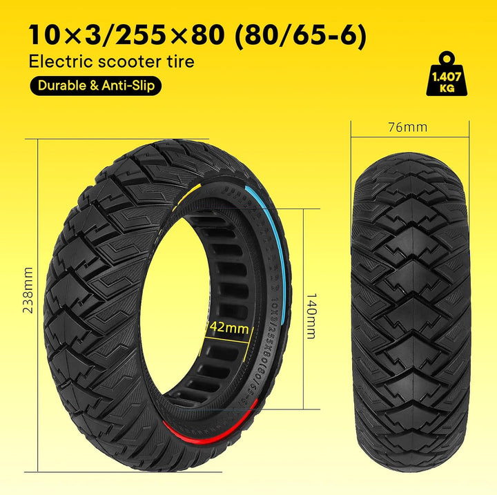 10 x 3 Zoll E Scooter Solid Reifen，255 x 80 (80/65-6) Vollgummireifen für Mantis 10/Dualtron Zero 10
