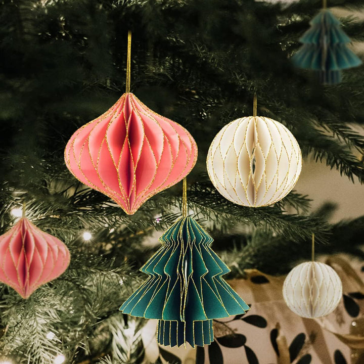 DOITOOL 9 Stücke Weihnachtsbaum Anhänger, Papier Waben Party Waben Kugeln, Baumschmuck Weihnachten,
