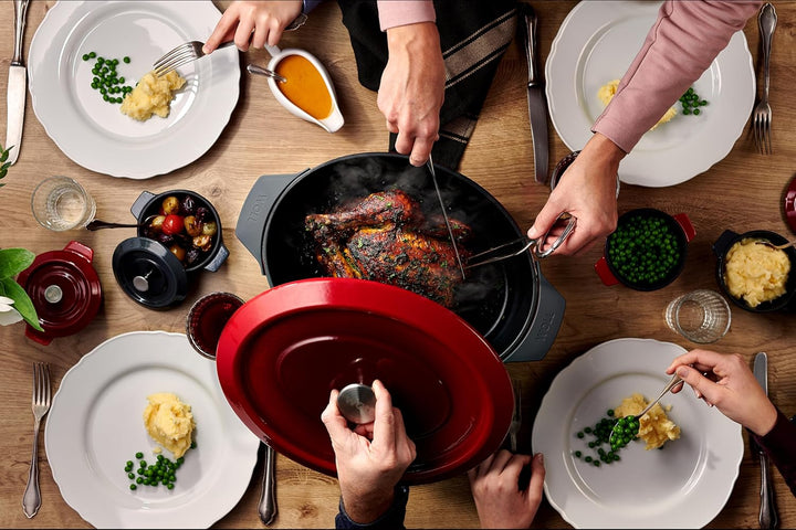 Woll Iron Bräter mit Deckel und Silikongriffen - Induktiv -, 34 x 26 cm, 12,5 cm hoch, 7,5l - Geeign